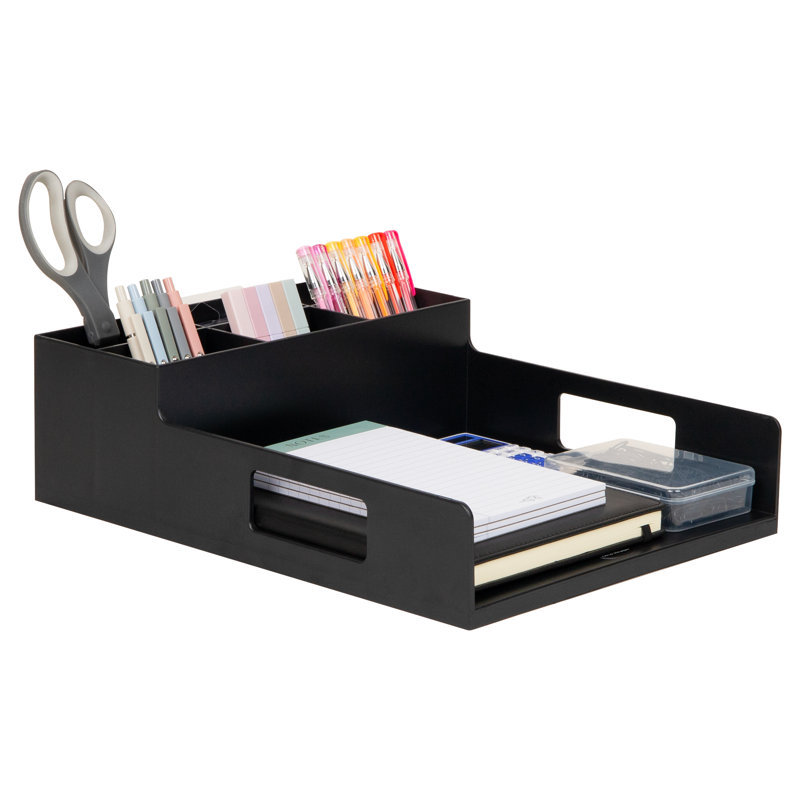 Plateau porte-ustensiles et porte-ustensiles, support de comptoir avec 7 compartiments, peut contenir des assiettes jusqu'à 10,5 pouces, rangement pour salle de pause et buffet, plastique, noir