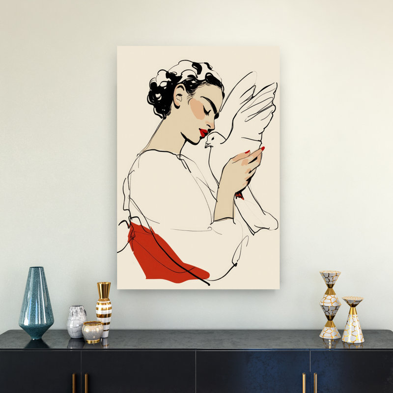 Dove Embrace Modern Bird Wall Art Print 1 Piece Wrapped Canvas Wall Art, 91.44cm H x 60.96cm W
