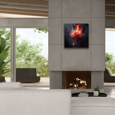 «Red Rose On Fire 1» par Rey Klimt, art mural sur toile