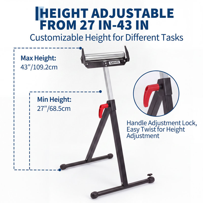 Support à rouleaux pliable robuste avec hauteur réglable, capacité de 113 kg pour la manutention industrielle – Noir, lot de 1