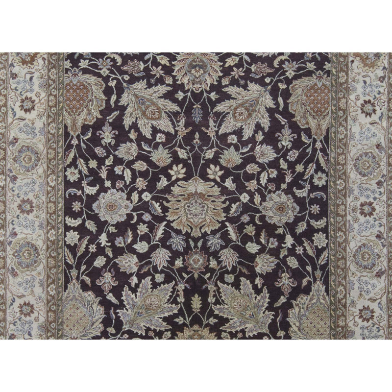 Tapis brun et beige de haute qualité noué à la main