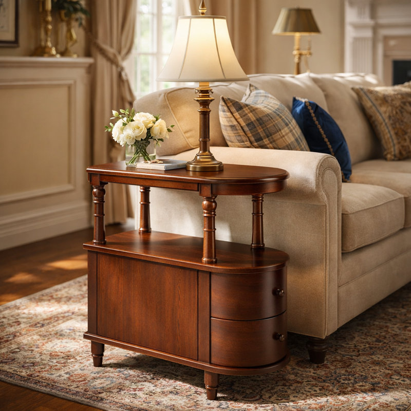 Elinar Wood Narrow End Table With Drawers And Shelf, 1, Dark Brown