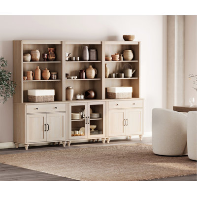 Armoire de cuisine de 72,1 po de hauteur avec 2 tiroirs et 6 portes, chêne clair