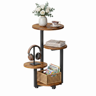 Round End Table Side Table With 4-tier Shelves for Living Room, Bedroom