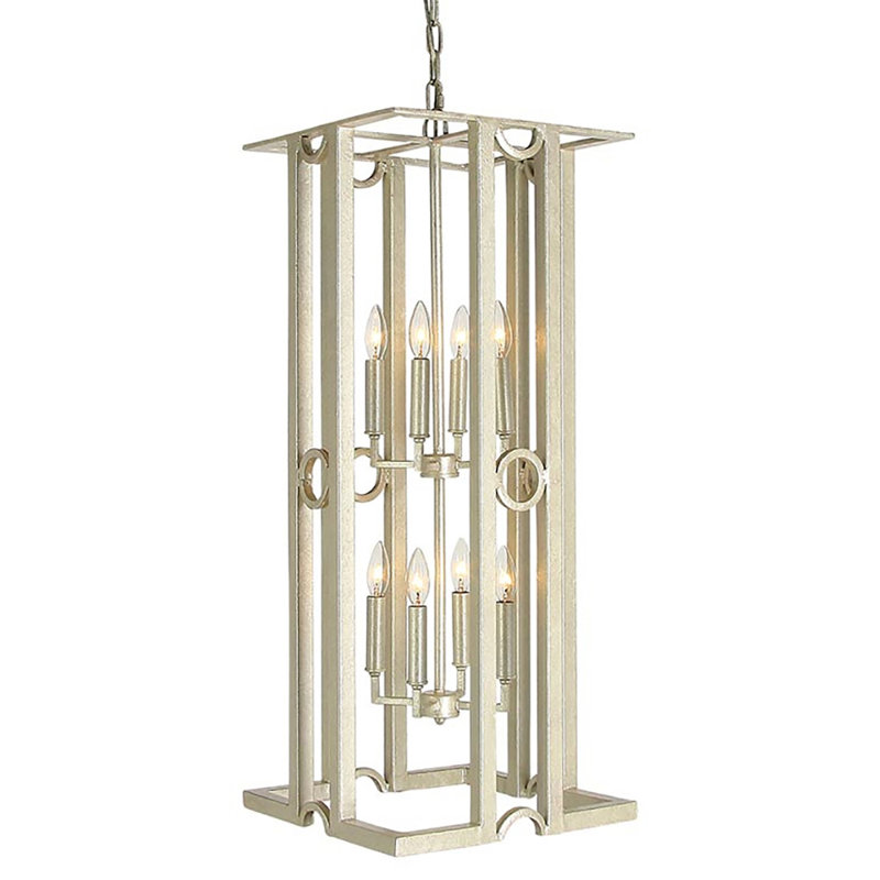 Lustre géométrique à 8 lumières Tower, Blanc huître