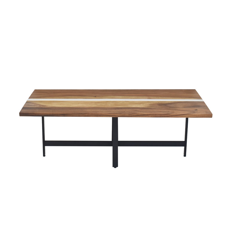 Medium Acacia Wood and White Resin Coffee Table with Iron Base