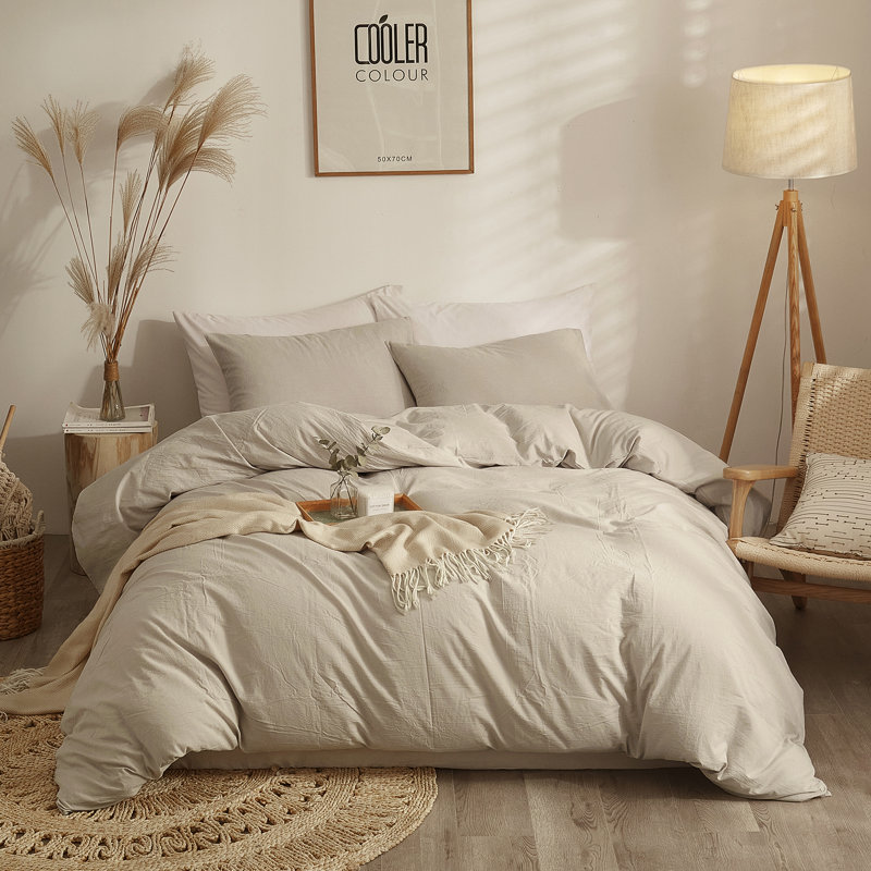 Washed Cotton Boho Soft Duvet Cover Set, Twin XL Duvet Cover + 1 Standard Pillowcase, Beige Tan