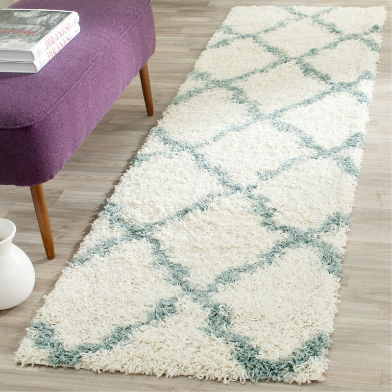 Tapis ivoire / bleu clair Alonnah, Tapis de couloir 2 pi 3 po x 14 pi
