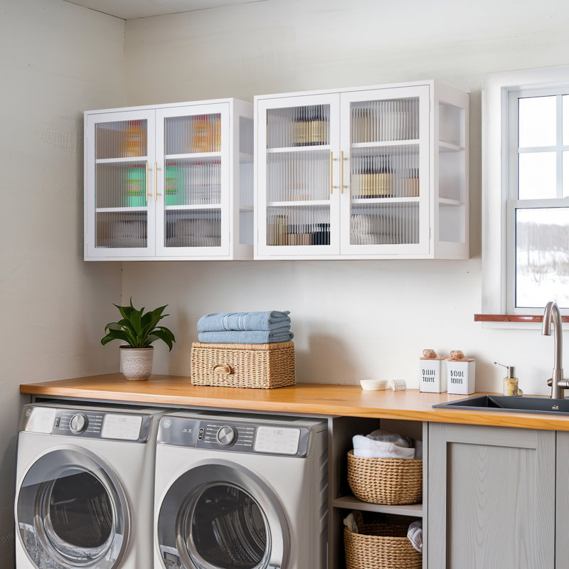 Armoire de rangement murale en verre, Blanc