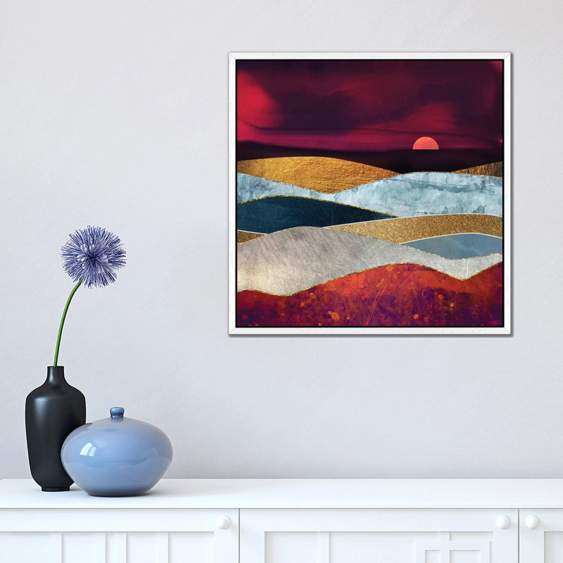 Crimson Sky - Print on Canvas, 45.72 cm H x 45.72 cm W, White Framed