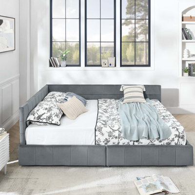 Structure de lit capitonnée avec rangement, canapé-lit avec dossier et accoudoirs confortables, lit pour chambre à coucher, salon