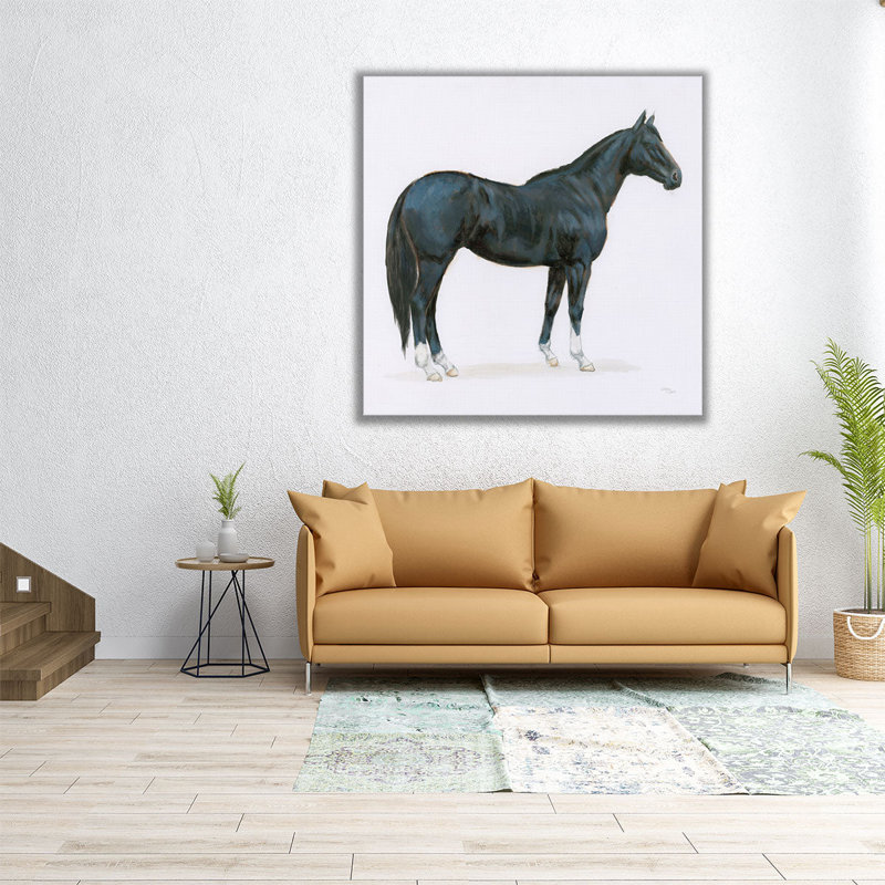 Cheval noir - reproduction d'art sur toile, H 12 po x l 12 po