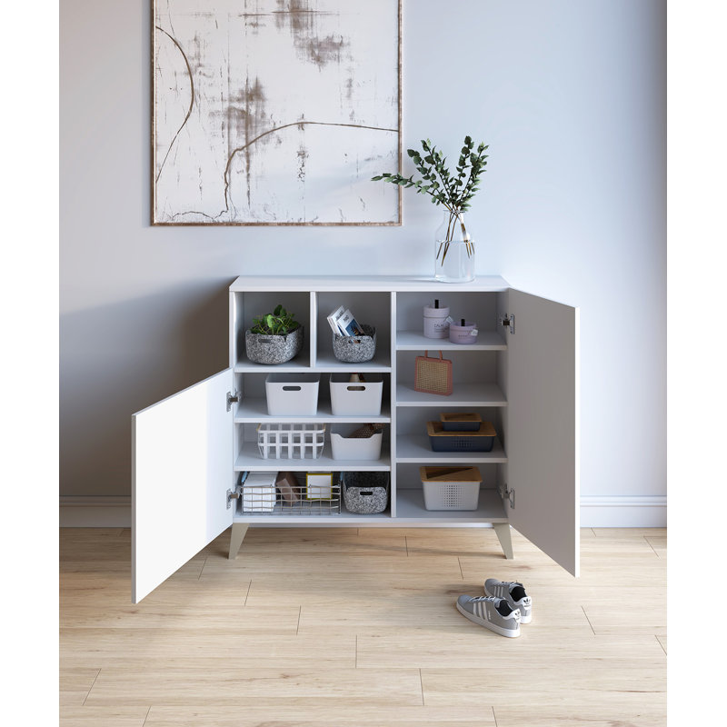 12 Pair Shoe Storage Cabinet, White/Mink