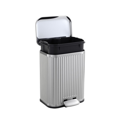 1.3 Gallon Fluted Stainless Steel Step Trash Can, Rectangular Soft-Close Waste Bin, 90° Stay-Open with Removable Inner Bucket for Bathroom, Office and Home