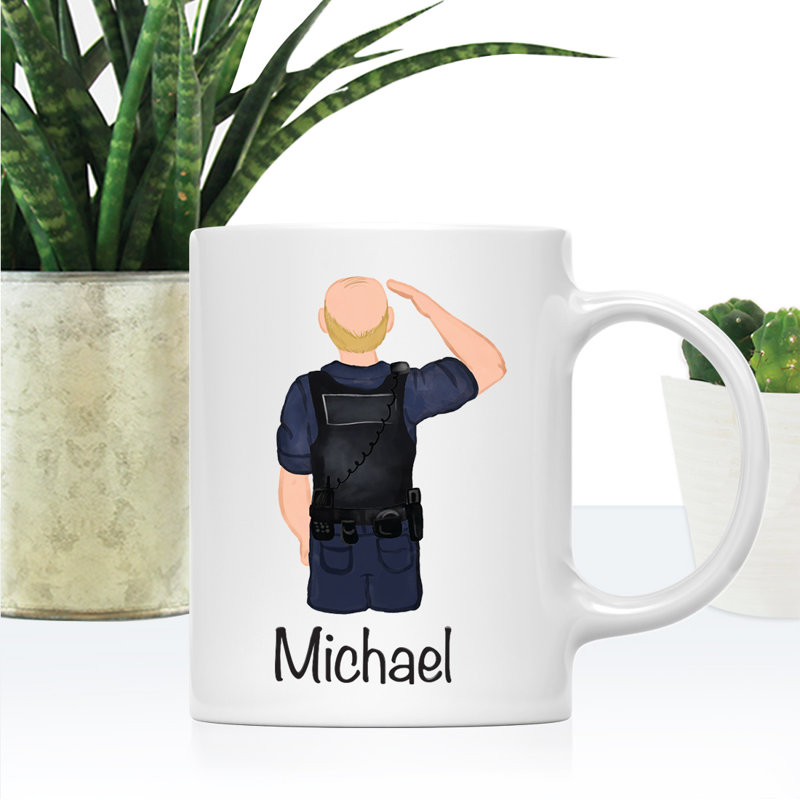 Tasse à café personnalisée, Blanc / jaune, homme, agent de police 1, Oui