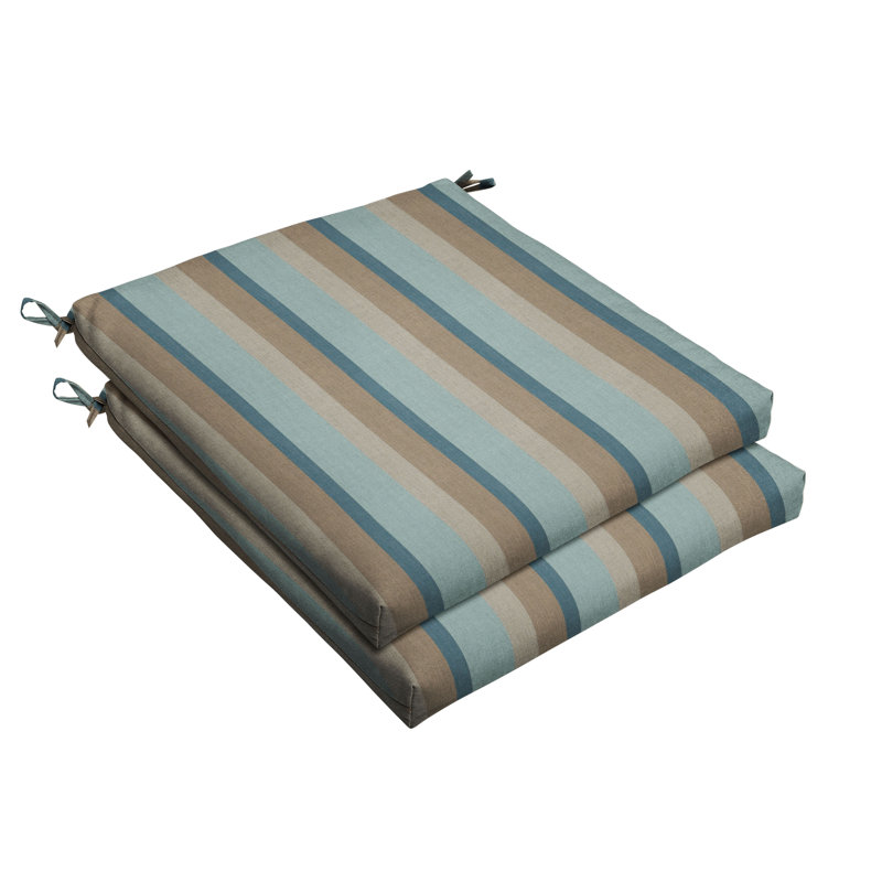 Sunbrella Outdoor Stripe Chair Cushion, Gateway Mist Striped, 19' W x 19" D