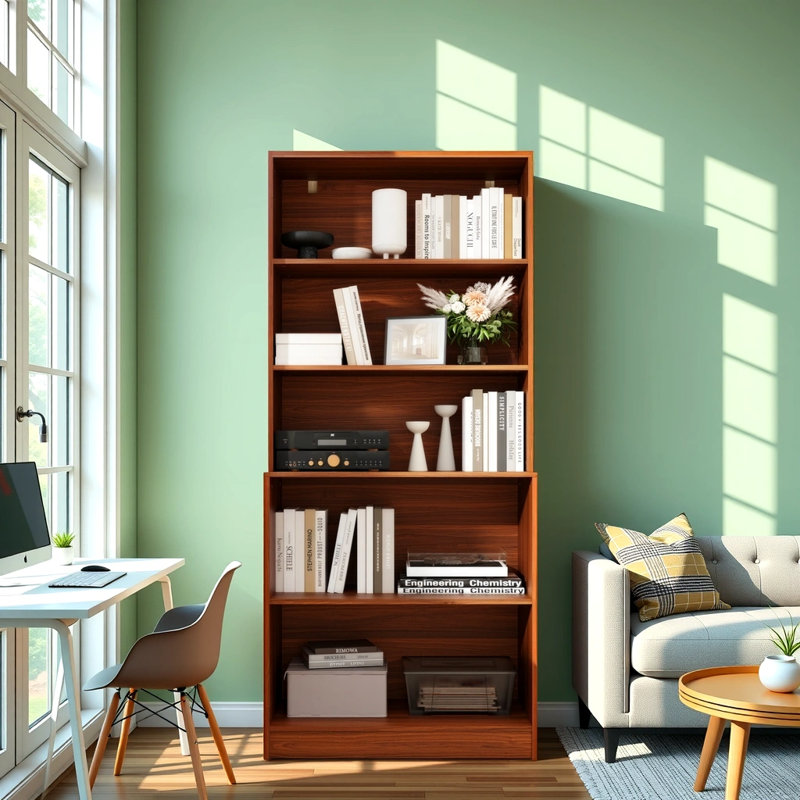 5 Tier Book Shelf,  71" H Large Bookcase, Standing Wood Display Book Shelf For Living Room, Office, Library, Brown