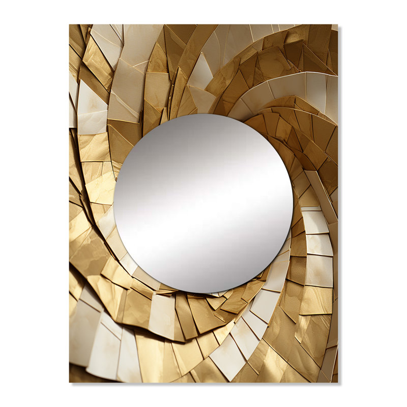 Poliard Modern gold and white marble spiral  I - Abstract Spirals Mirror, Modern Unique Wall Mirror, Printed Metal Art
