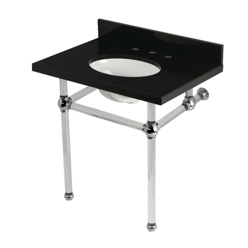 Kingston Brass Templeton 30-Inch Black Granite Console Sink with Acrylic Legs (8-Inch, 3-Hole), Polished Chrome