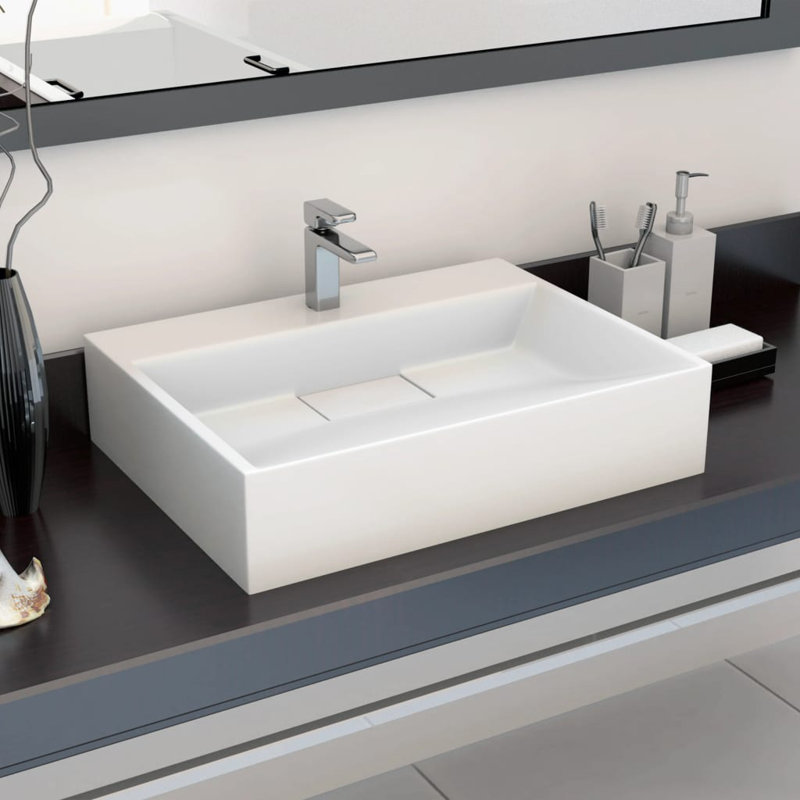 Belfry Bathroom Matanna White Ceramic Rectangular Sink, 500 x 380 x 130 mm, 1 tap hole
