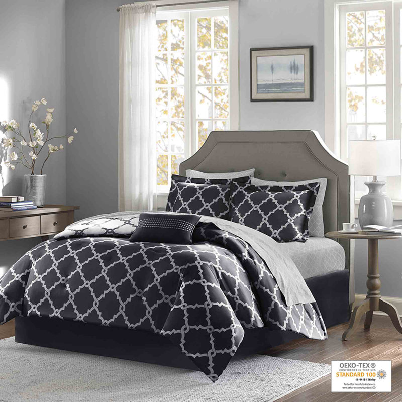 Ensemble d'édredon réversible en microfibre 8 pièces, Noir, Grand édredon et 8 pièces supplémentaires