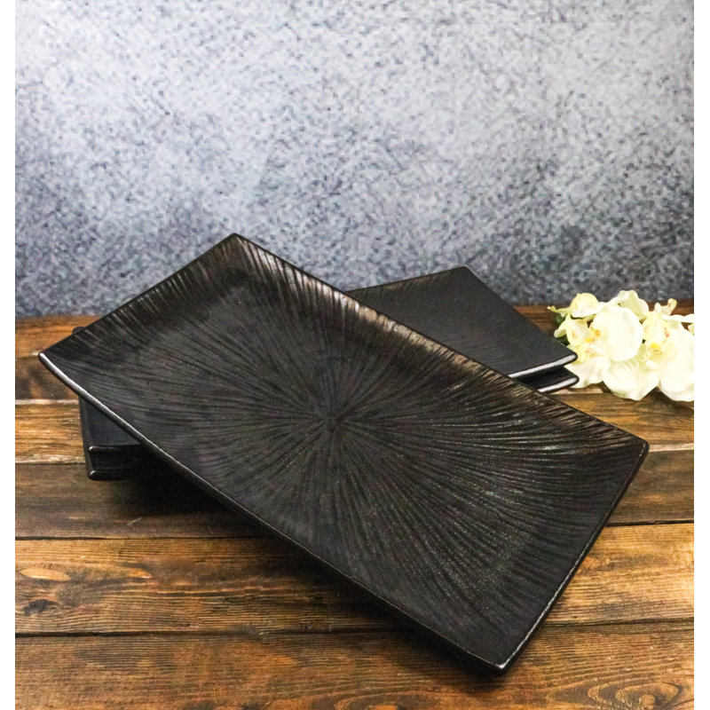Ensemble de 3 plat de service rectangulaire long en porcelaine noire moderne 15 "x 8,5" Kokuyo