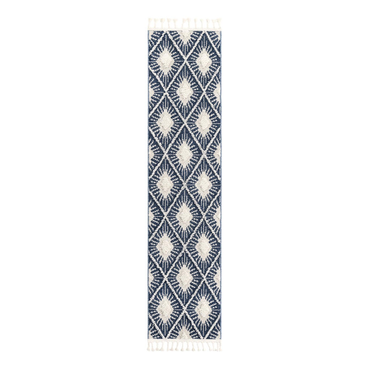 Geometric Machine Woven Polyester Area Rug in Blue