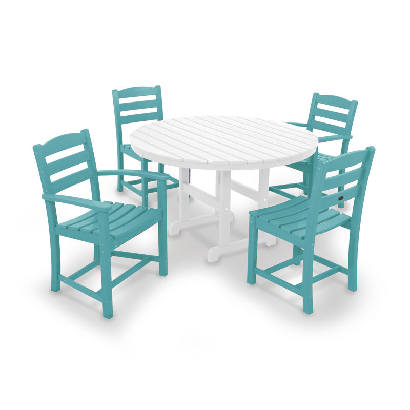 POLYWOOD La Casa Café 5-Piece Round Farmhouse Dining Set, Aruba/White