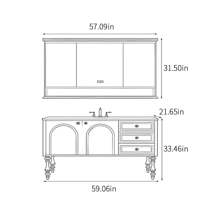 Armoire de salle de bain style rétro français, Gris clair