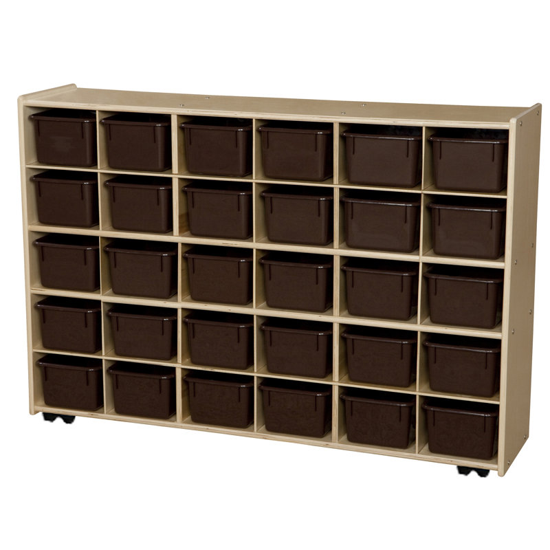 Brown Baltic Birch Kids Storage Unit with 30 Cubby Trays