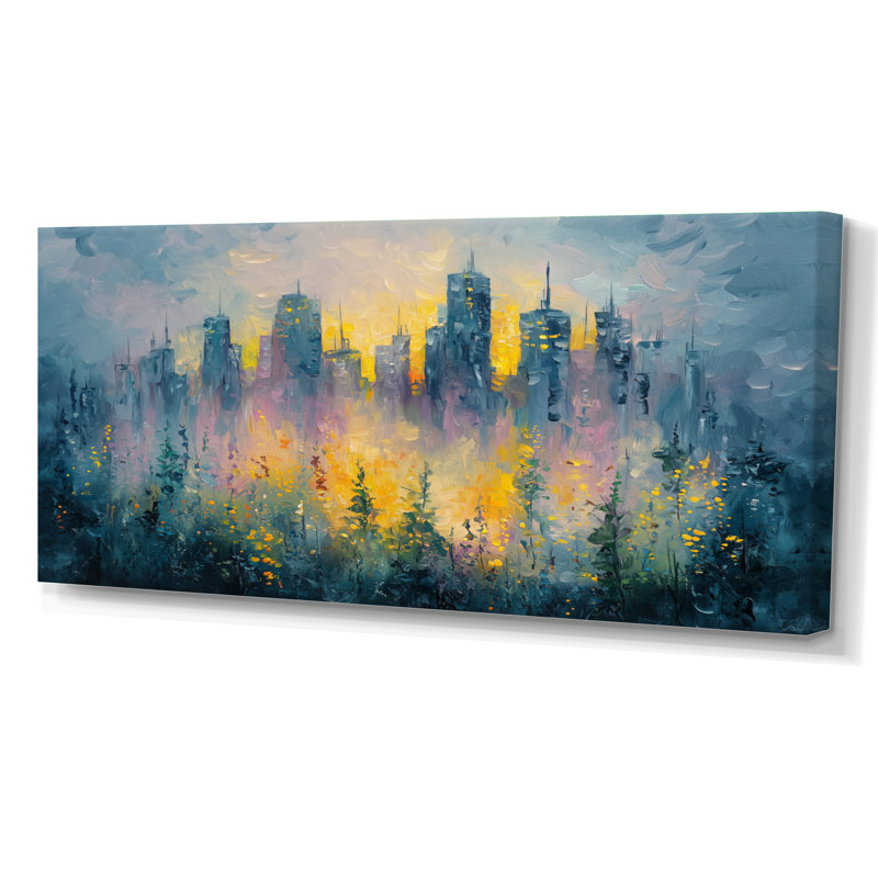 Urban Pulse Of Dreaming Cityscape II - art mural urbain pour le salon, H 28 po x l 60 po, Toile tendue, Ne s’applique pas