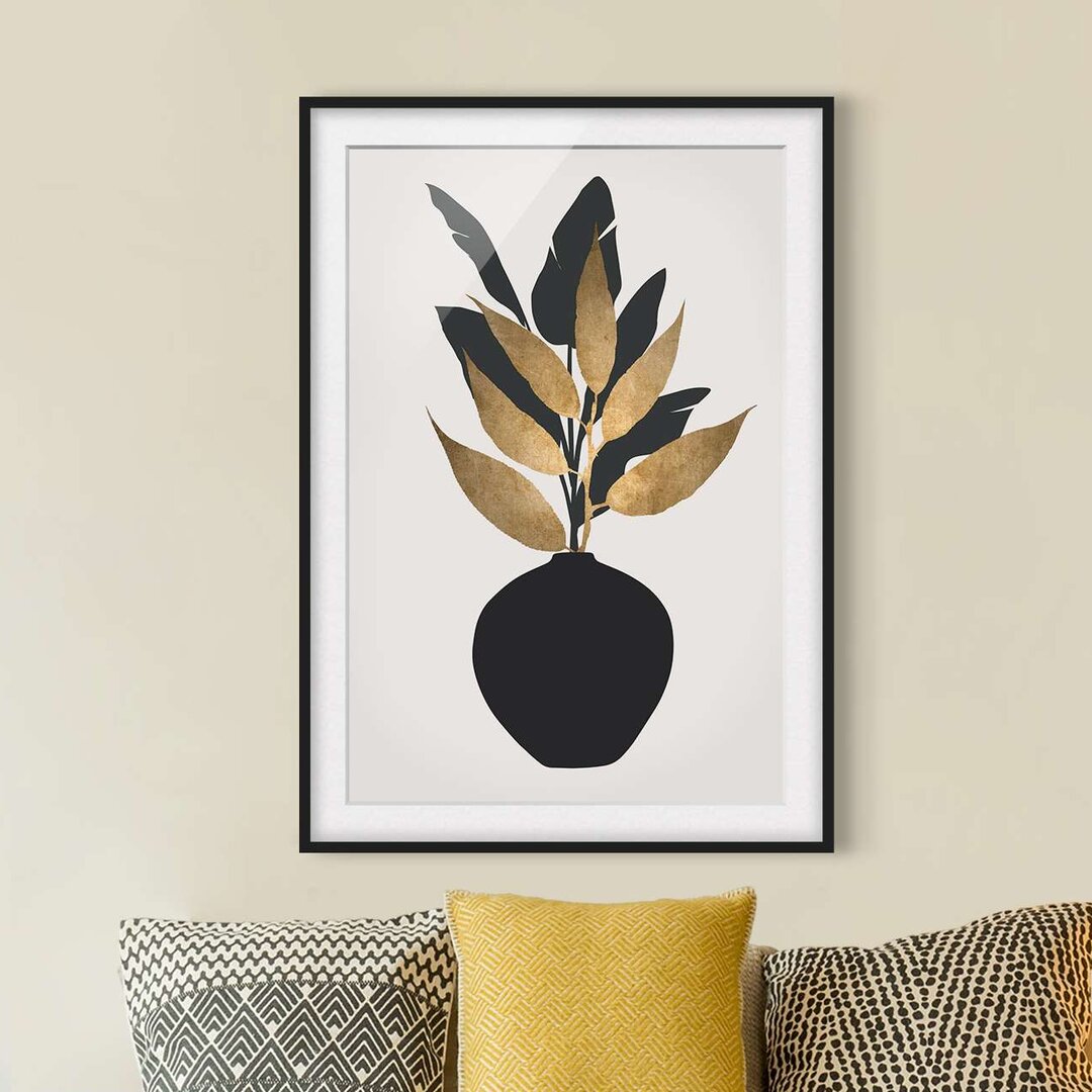 Gerahmtes Poster Plant World - Gold and Black