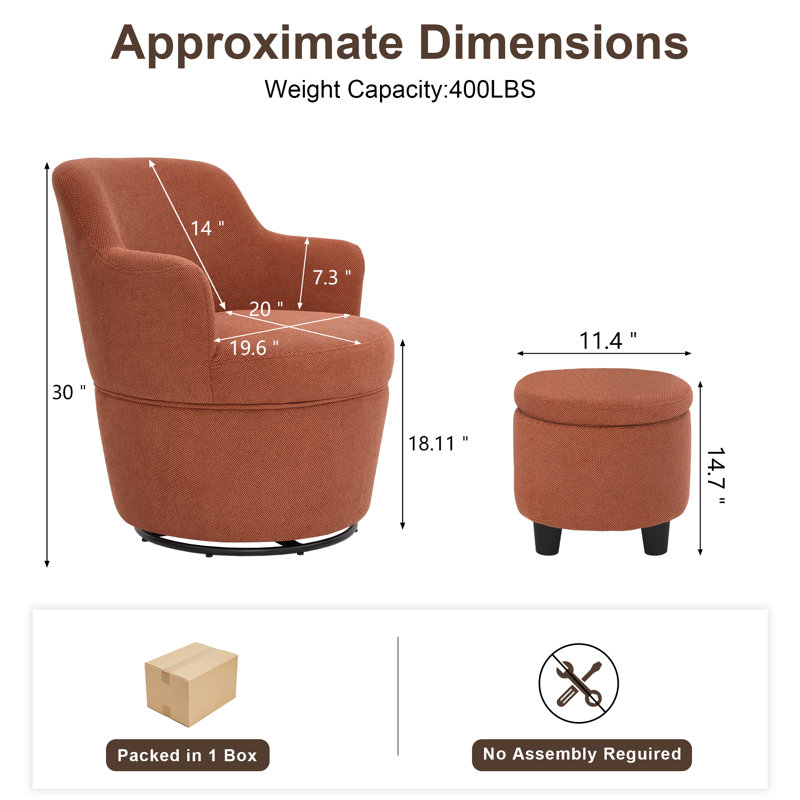 Fauteuil demi-tonneau pivotant avec rangement 360 °, Orange