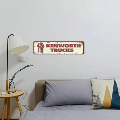 Plaque murale camion - Décoration de garage industriel robuste pour homme «Cave» et atelier | Design rétro rustique rouge-blanc avec KENWORTH