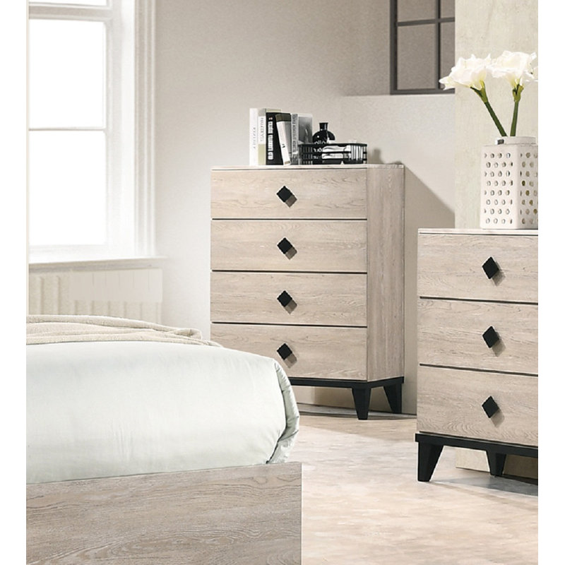 Commode en bois avec 5 tiroirs gris, Blanc