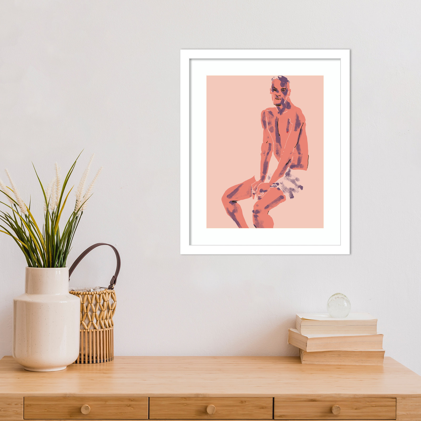 Olender "A Man Posing" Print, White, 17" H x 14" W