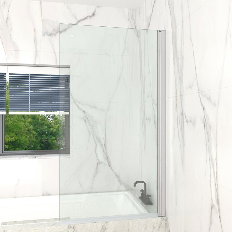 Mahler 1400mm H Pivot Semi-Frameless Tub Door with Clear Glass, 80cm x 140cm, Right-angled Corner, Chrome