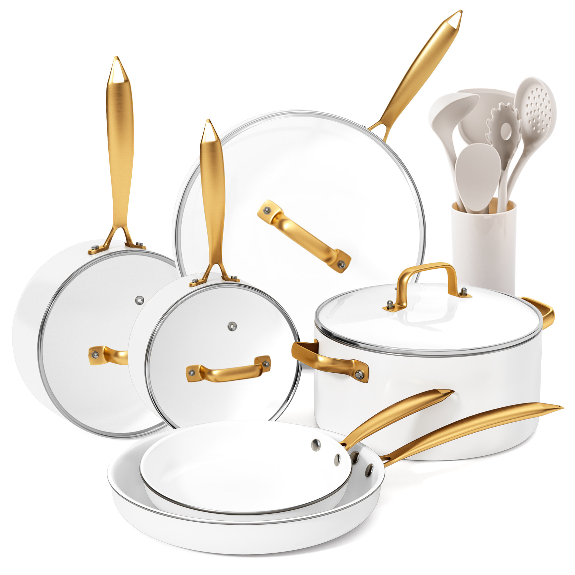 Caannasweis 15 Pieces Ceramic Non Stick Cookware Set Stay Cool Handles Oven & Dishwasher Safe & Reviews | Wayfair