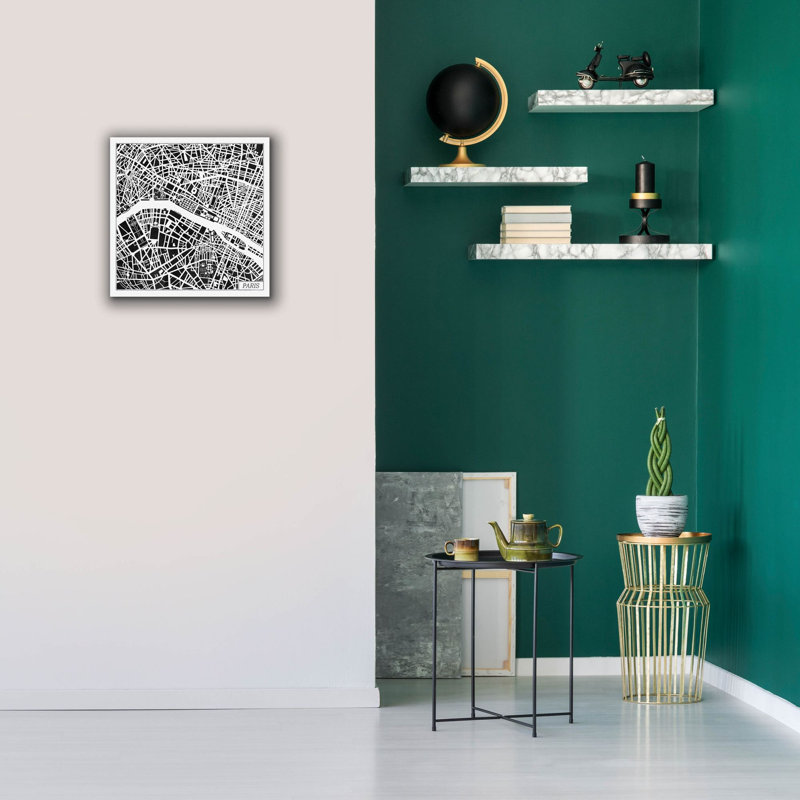 "Epic Graffiti" Paris Map Black "par Laura Marshall, art mural sur toile, H 18 po x l 18 po x P 0,75 po