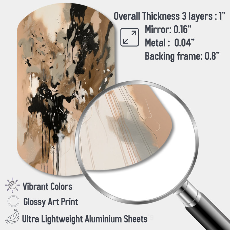 «Brown Colorful Symmetry I - Abstract Cylinder», reproduction d'art asymétrique brune en métal, H 43 po x l 23 po x P 1 po