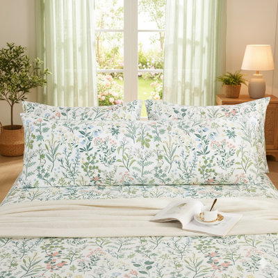 Body Pillowcase 100% Cotton Pillow case, 1-Piece Fresh Green Botanical Bloom Pillow Cover, Smooth Cooling Envelope Closure Pillow Case Set (Body, 20"x54")