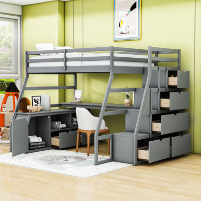 Full Loft Bed With Drawers, Shelves And Desk