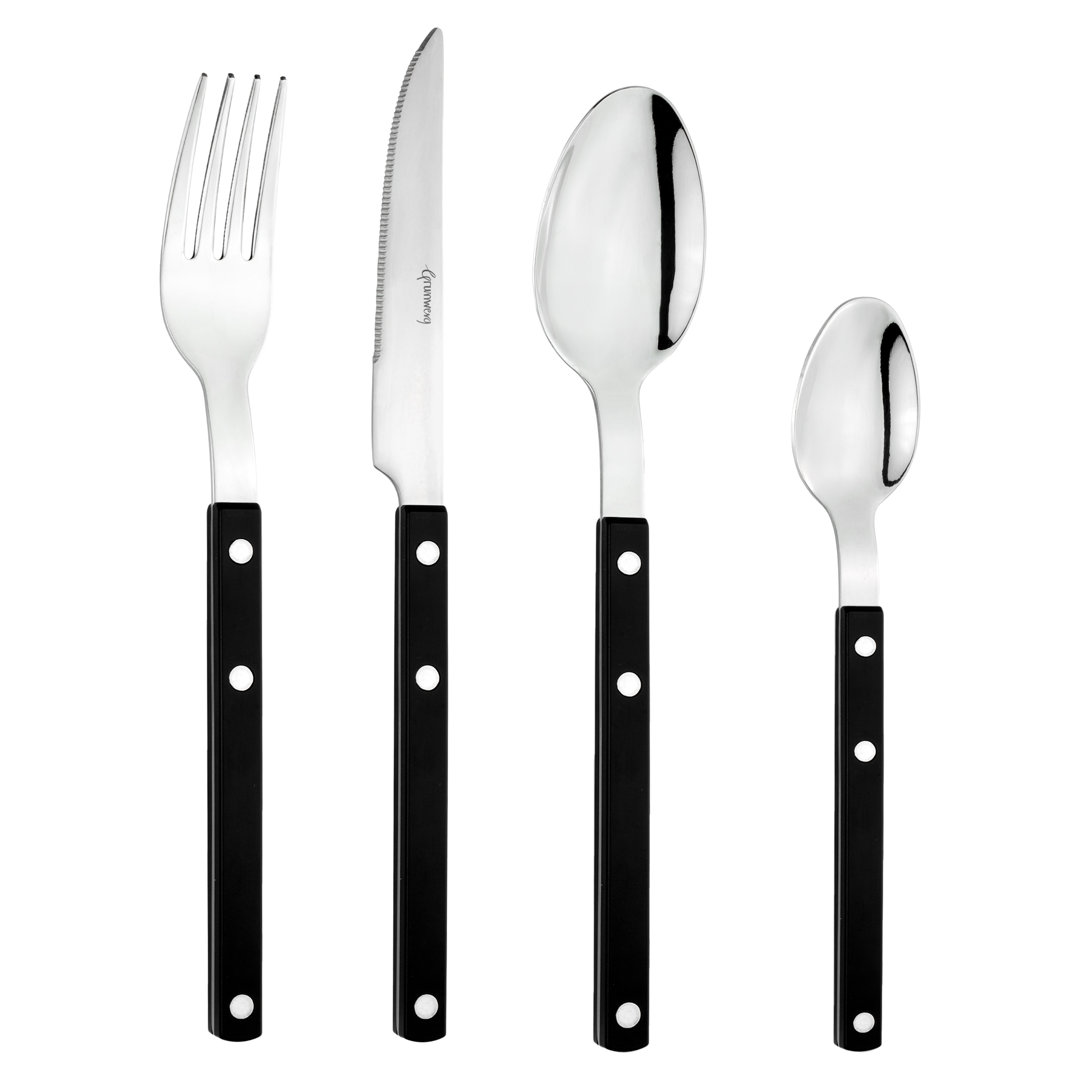 Grunwerg Bistro Cutlery, 24 Piece Set, 18/0 Stainless Steel, Riveted Handle