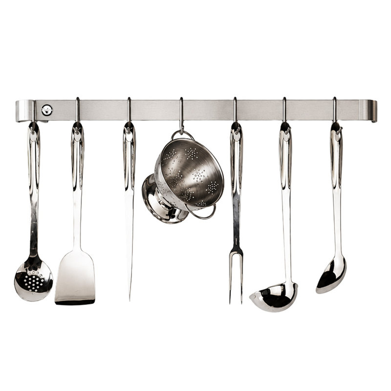 Utensil Bar Handcrafted Wall Mounted Pot Rack, 4.5" H x 36" W x 2" D, Stainless Steel
