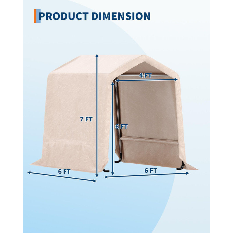 6x6FT Heavy Duty Motorcycle Shed - Waterproof UV-Resistant Bike Tent with Ventilated Outdoor Storage Shelter, Beige
