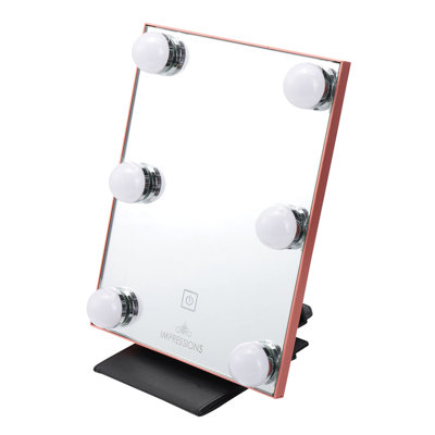 Lumiere Touch Pad Mini LED Makeup Mirror with Faux Crocodile leather Cover Stand, Aluminum frame