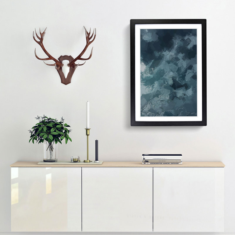 Teal Skies in Abstract - Framed Print, 48cm H x 36cm W x 2cm D, Black Framed