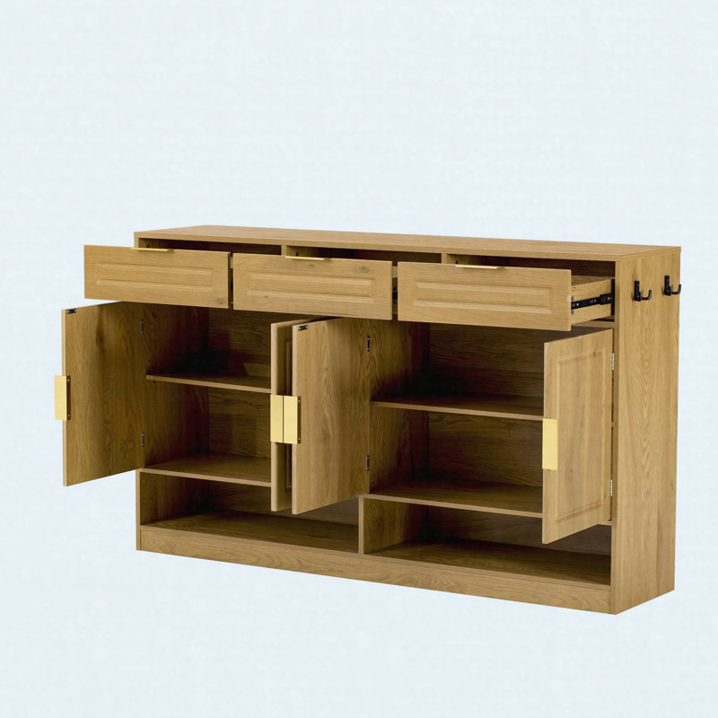 59.1" Farmhouse Sideboard Buffet Cabinet, Storage Cabinet with 3 Drawers, 4 Doors and Adjustable Shelf, Natural