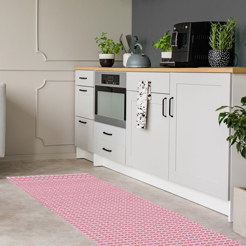 Tapis rose/rouge fait main géométrique, Tapis de couloir 2 pi x 8 pi