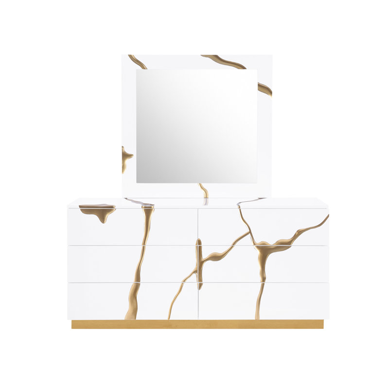 Milan 6 Drawer Dresser & Mirror Set, White
